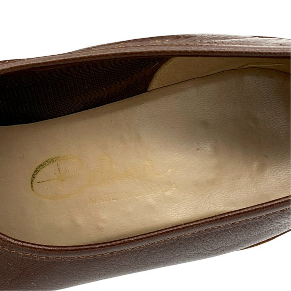 VINTAGE 60s-70s Brown Heeled Loafers with Wood Sole and Heel - Picture 9 of 10